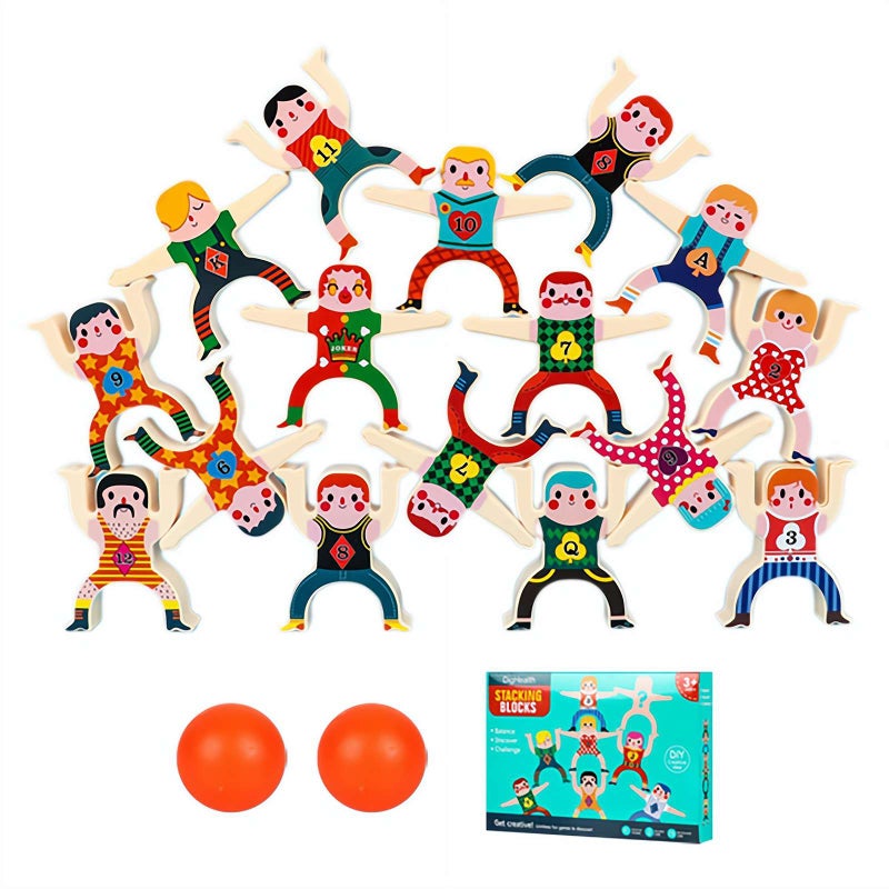 Stacking Figure Toys, 16 Pcs Circus Hercules Acrobatic Troupe Interlock Toy with 2 Balls, Family Stacking Games, Preschool Party Favors Birthday Gifts for 3 4 5 6 Years Old Boys and Girls - Image 1